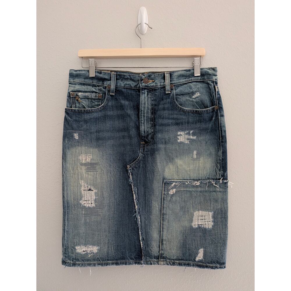 Polo Ralph Lauren Women's Patchwork Denim Skirt Size 8 Distressed Jean Vintage